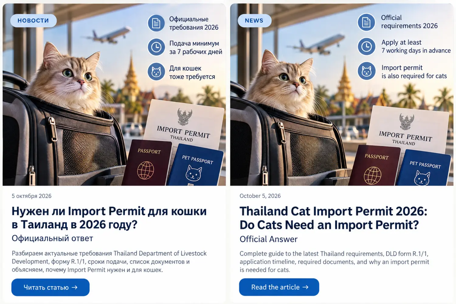 Нужен ли Import Permit для кошки в Таиланд в 2026 году?